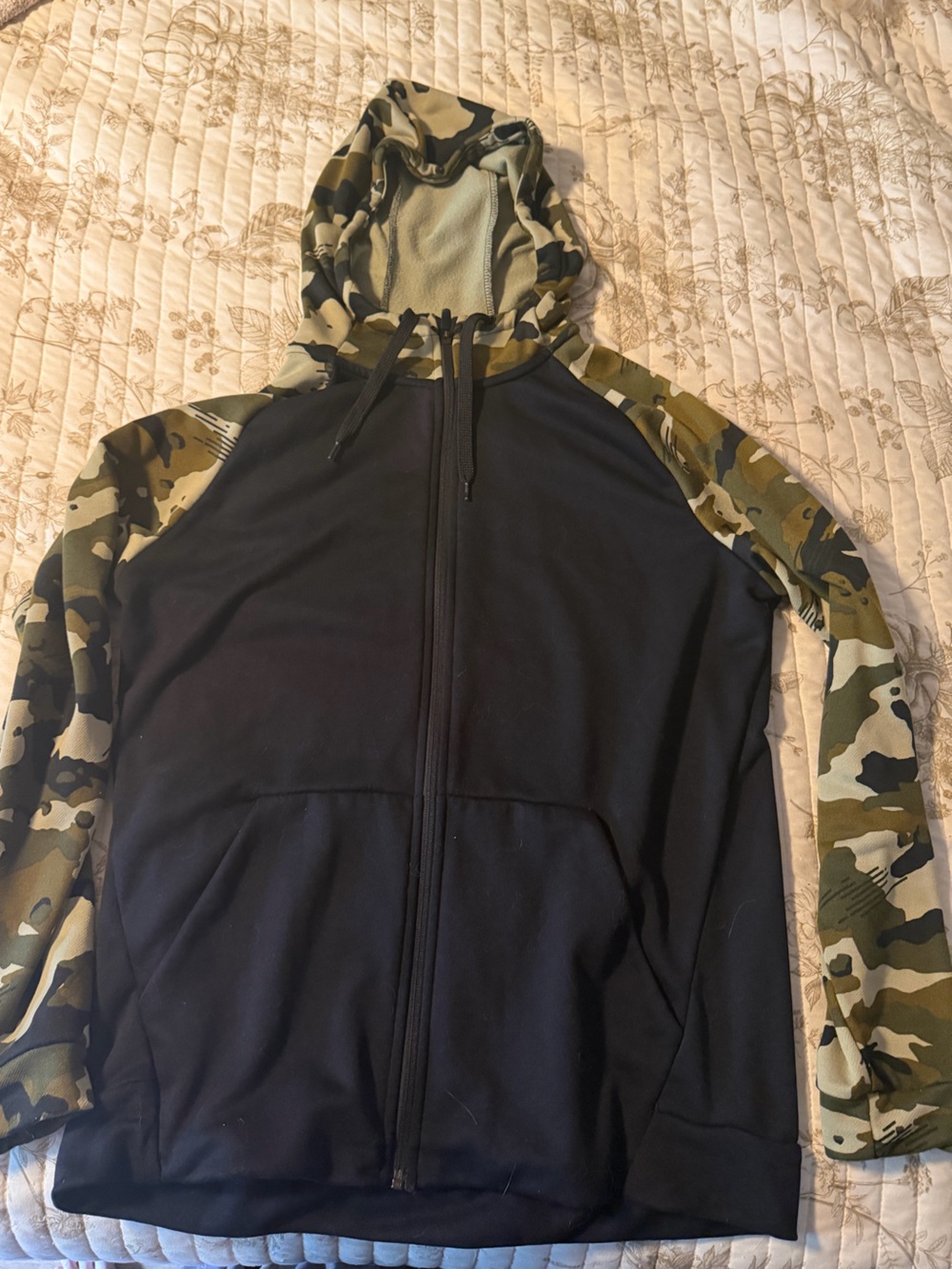 Nike Black Zip-Up Hoodie with Green Camo Hood & Sleeves